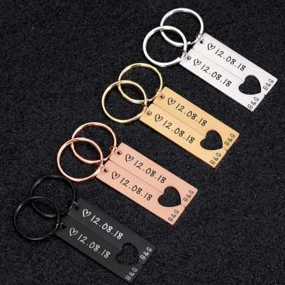 To My Man/My Love Heart Keychain Set Personalised Date Initial Keyring Matching Couple Gifts-Jessemade AU