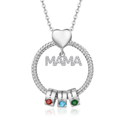 3 Names - Personalised Mama Circle Pendant Necklace Custom Names & Birthstones Necklace Mother's Day Gifts-Jessemade AU