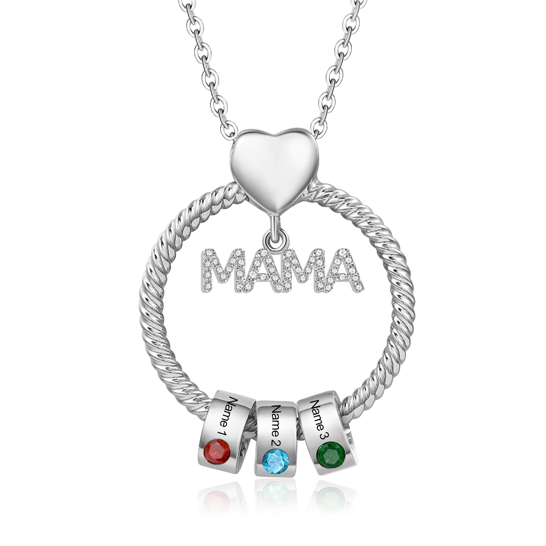 3 Names - Personalised Mama Circle Pendant Necklace Custom Names & Birthstones Necklace Mother's Day Gifts-Jessemade AU