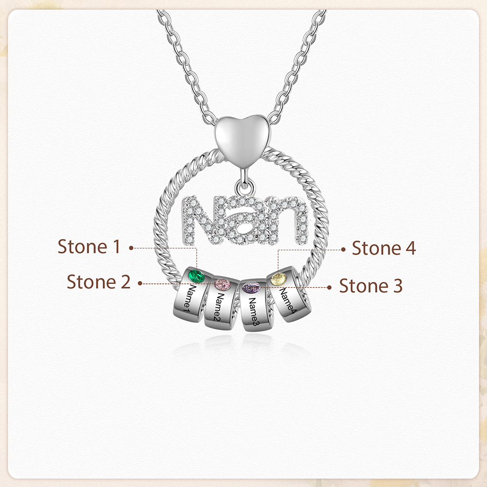4 Names - Personalised Nan Necklace Custom Names & Birthstones Circle Pendant Necklace Gift for Grandma Nanna-Jessemade AU