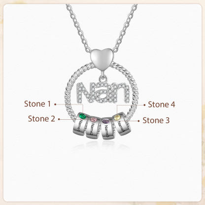 4 Names - Personalised Nan Necklace Custom Names & Birthstones Circle Pendant Necklace Gift for Grandma Nanna-Jessemade AU
