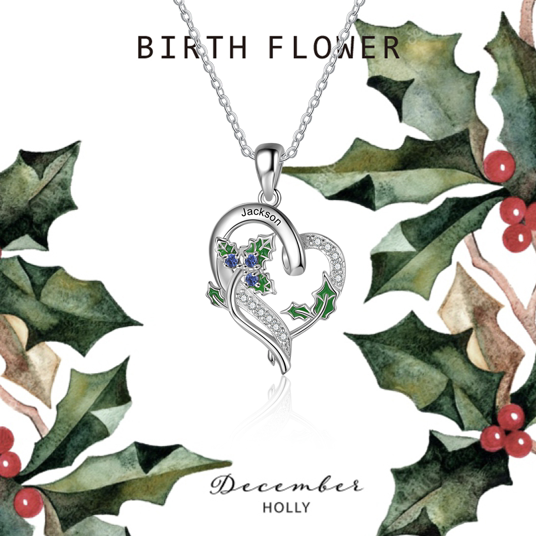 Personalised December  Birthflower Necklace With Birthstones Custom 1 Name Necklace For Her-Jessemade AU