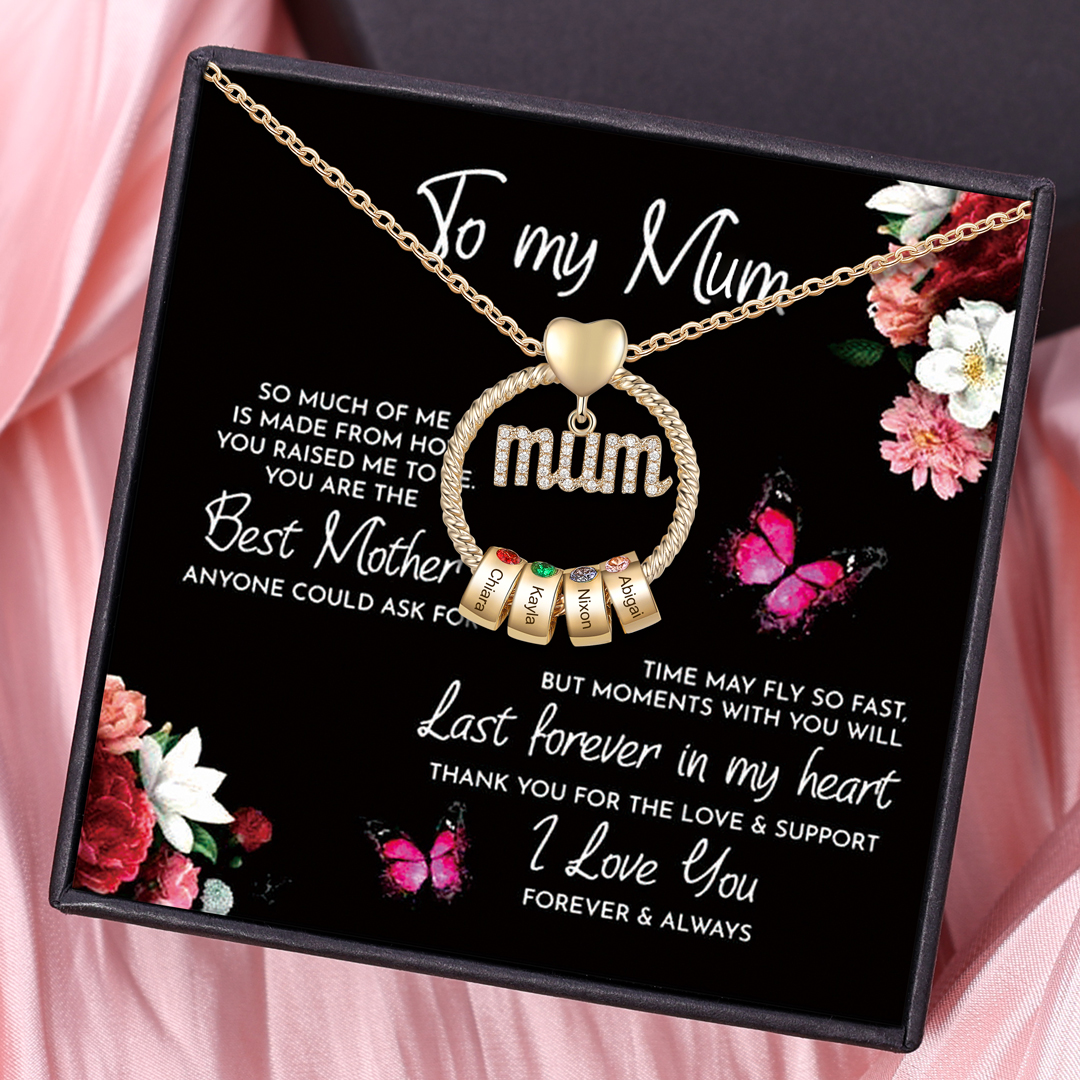 Personalised Circle Necklace With 4 Birthstones Pendant Engraved Names Gift For Mum-Jessemade AU