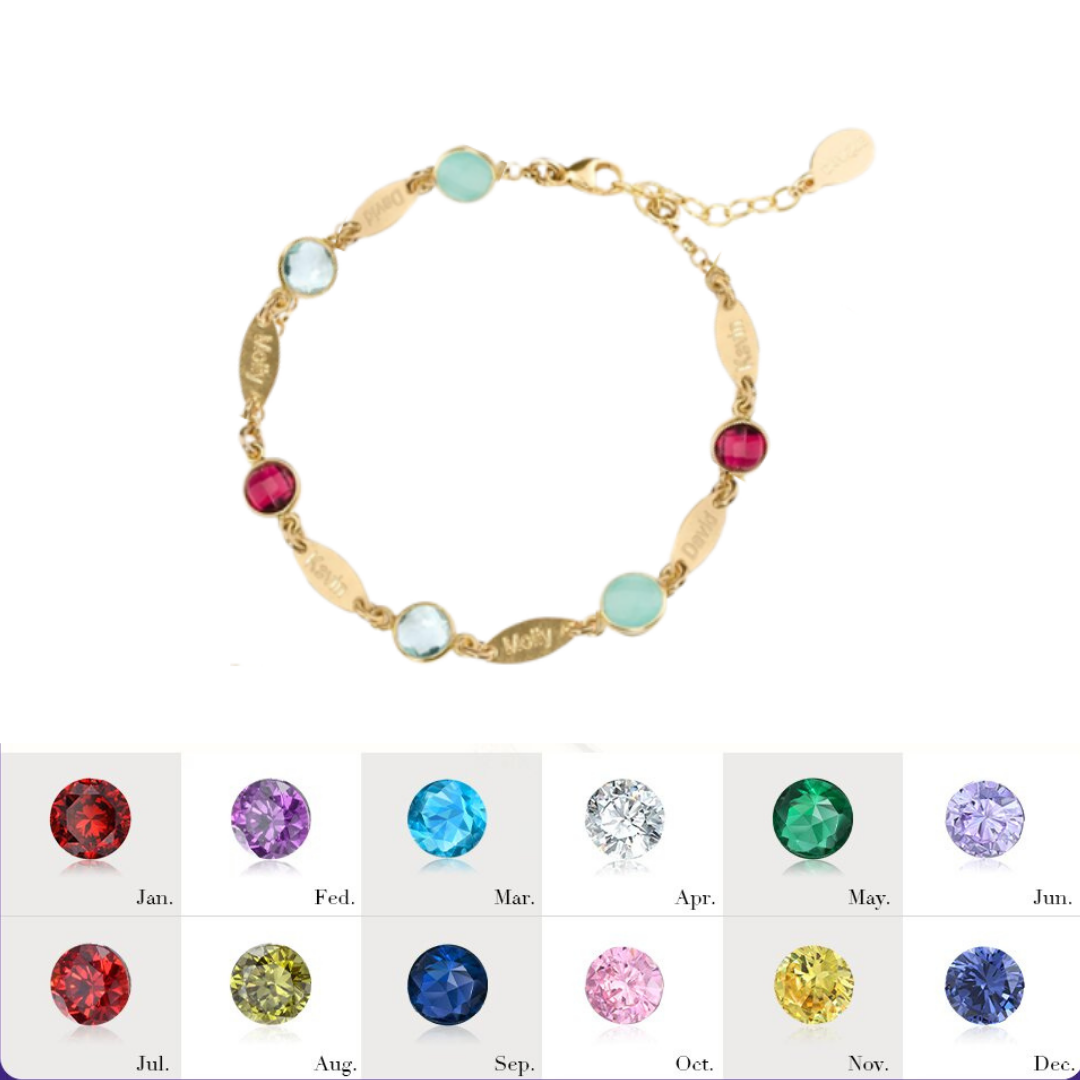 Personalised Bracelet With 6 Birthstones Engraved Names Bracelet Gift For Women-Jessemade AU