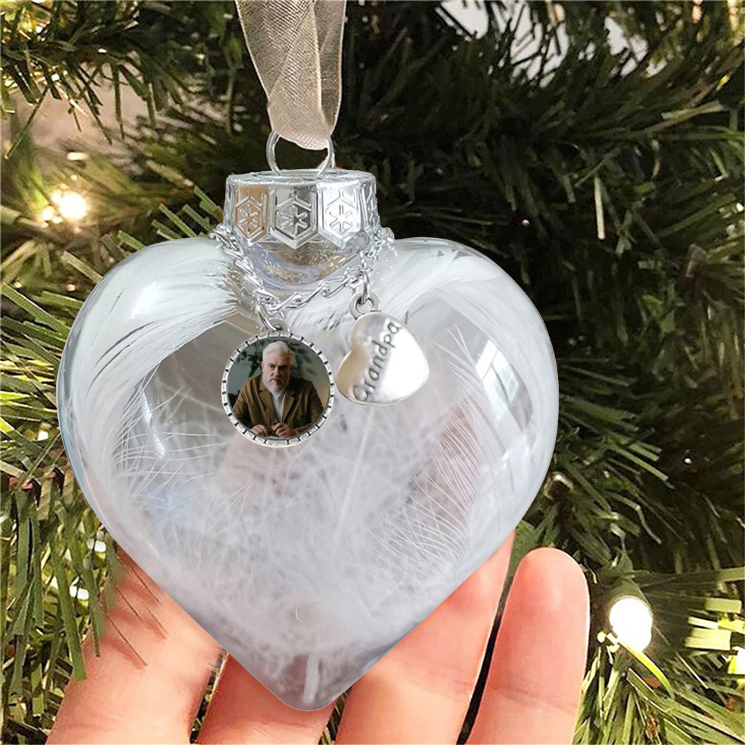 Personalised Christmas Heart Feather Ball Custom Photo Memorial Ornament-Jessemade AU