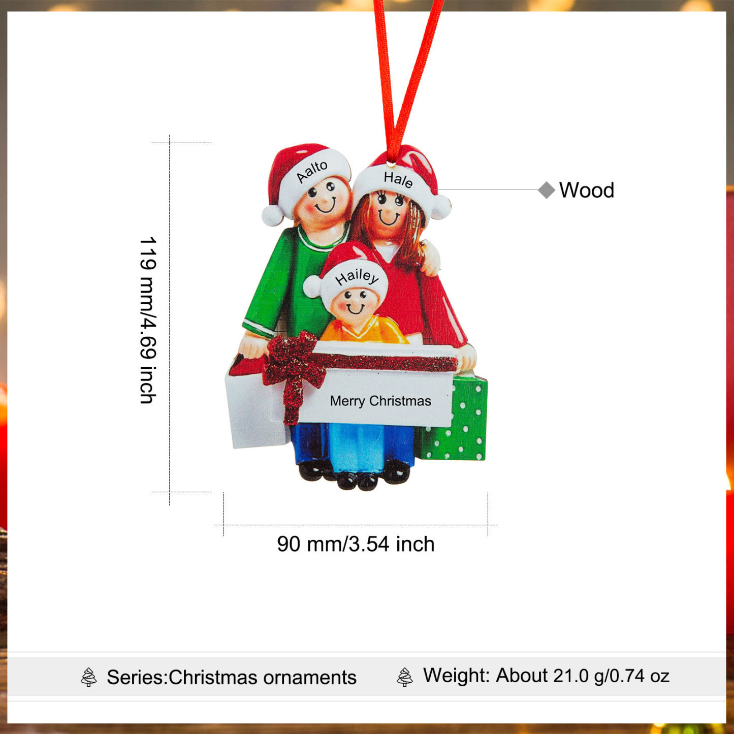 Personalised Family Of 3 Decorating Christmas Tree Ornament-Jessemade AU