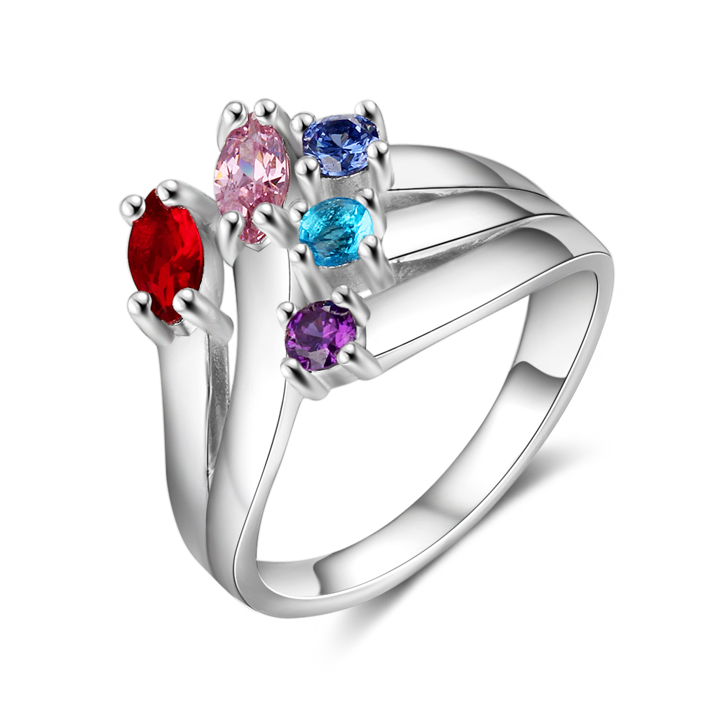Mother's Day Family Ring Personalised 5 Birthstones Ring With Names Gifts for Her-Jessemade AU