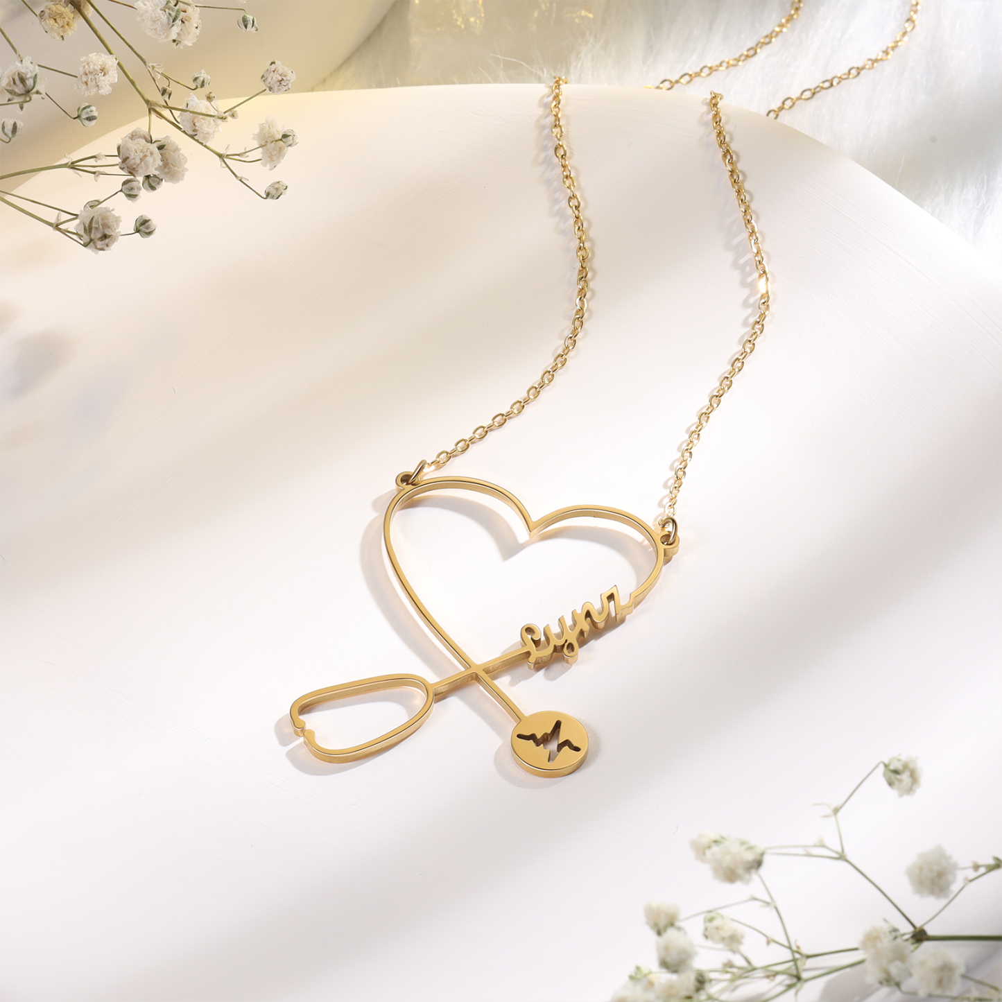Stethoscope Name Necklace Heart Shape Personalised Name Necklaces Gift for Nurse-Jessemade AU