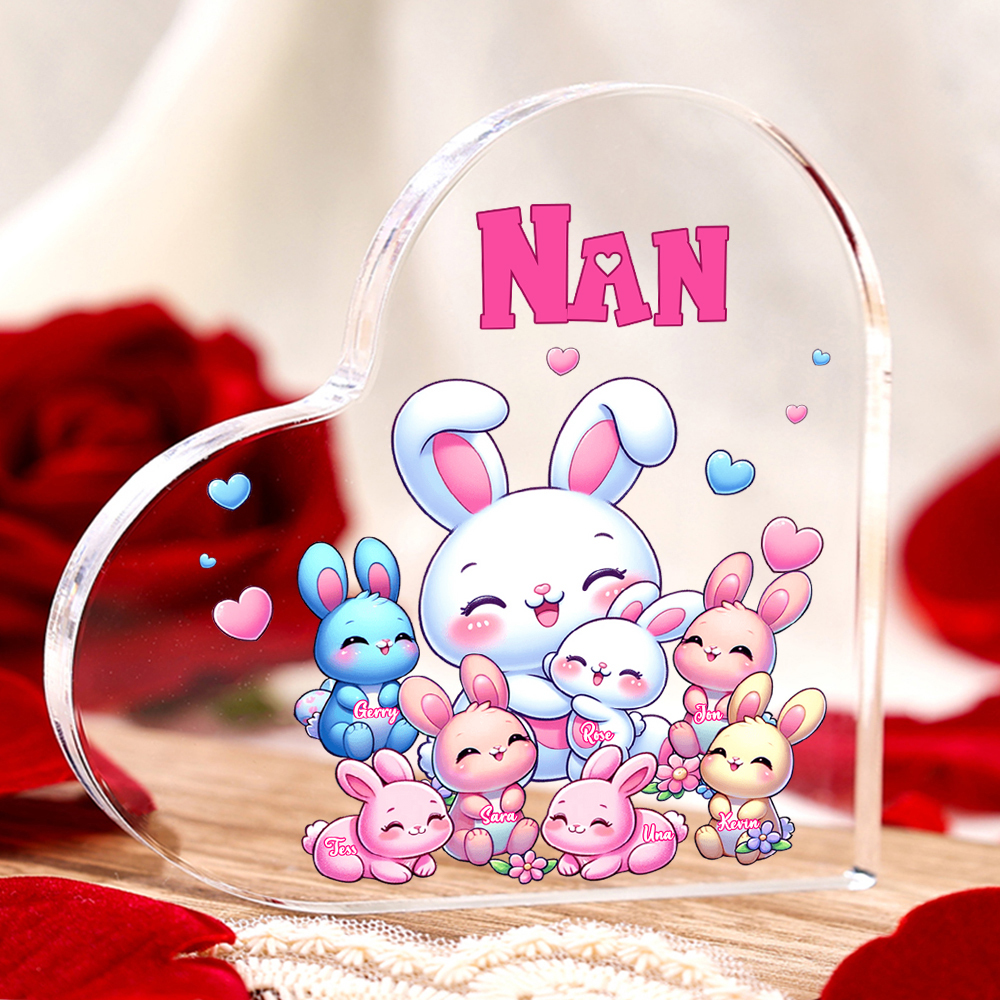 Personalised Text Acrylic Heart Keepsake Custom 7 Names Ornament Bunny Family Gifts For Mother/Grandma-Jessemade AU
