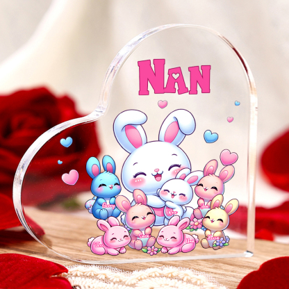 Personalised Text Acrylic Heart Keepsake Custom 7 Names Ornament Bunny Family Gifts For Mother/Grandma-Jessemade AU