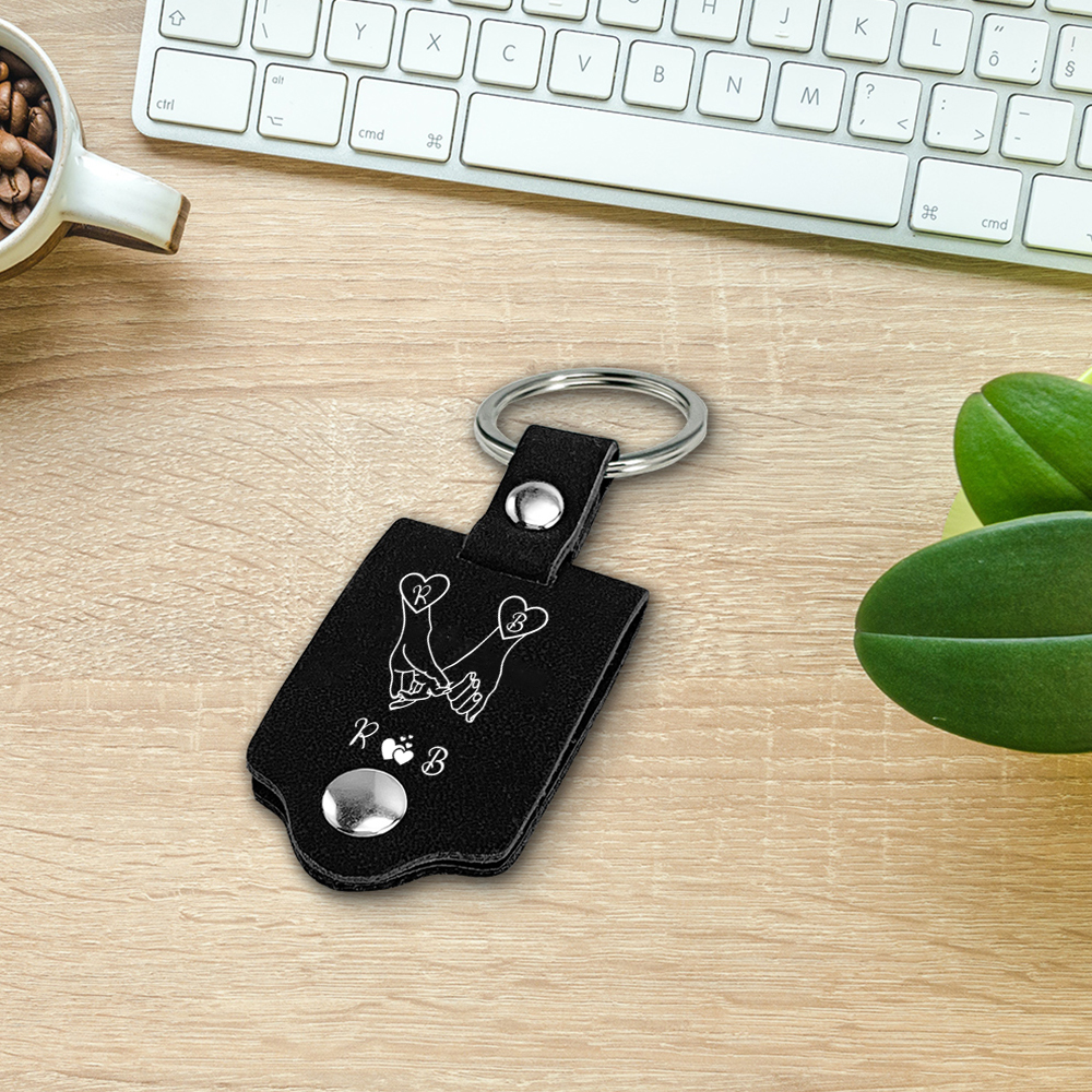 Pinky Swear Personalised Photo Keychain Customised Text & 2 Letters Leather Keyring Gifts for Valentine's Day Couples/Friends-Jessemade AU