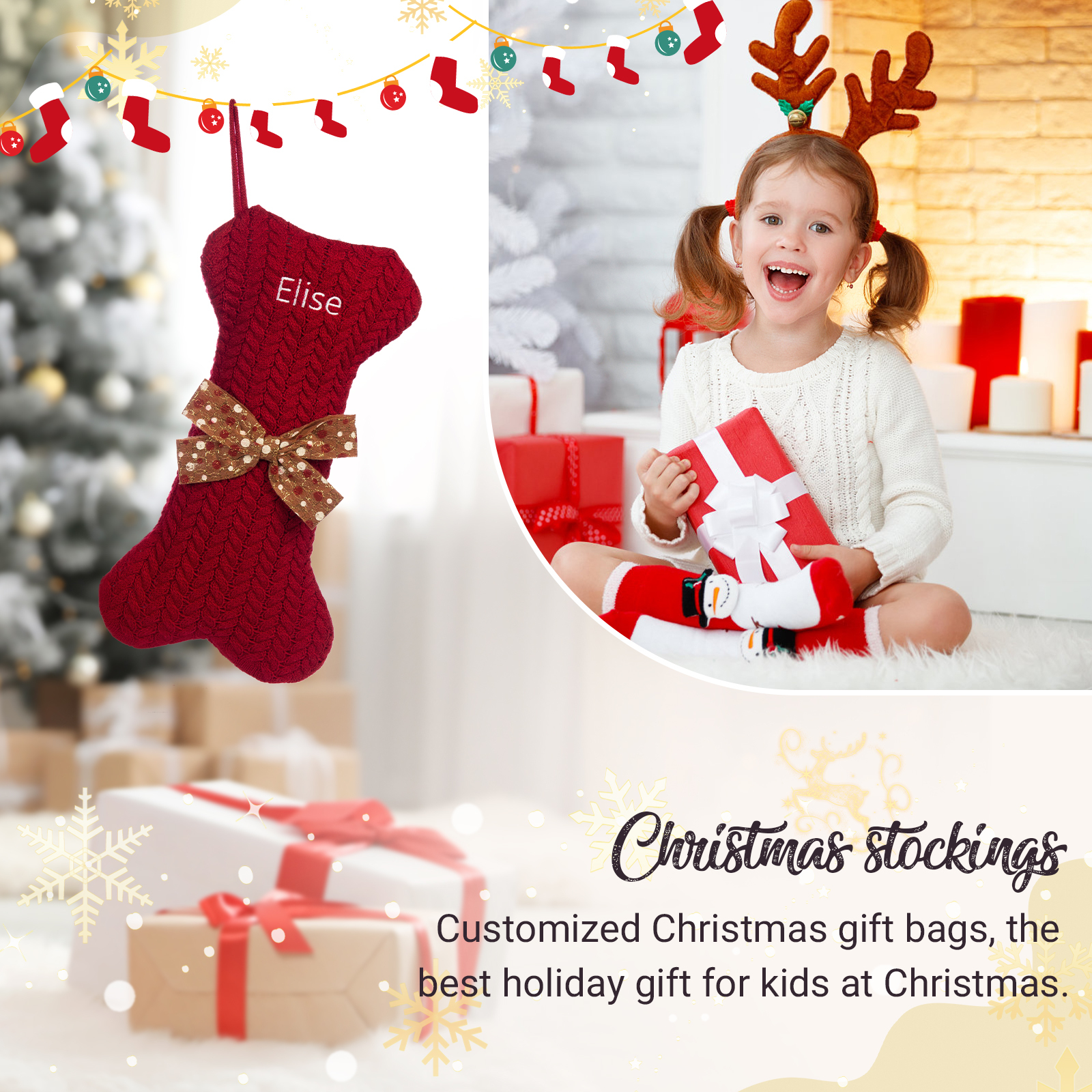 Personalised Christmas Stockings Ornaments Dog Bone Christmas Stockings Custom 1 Name Gifts for Family Friends-Jessemade AU