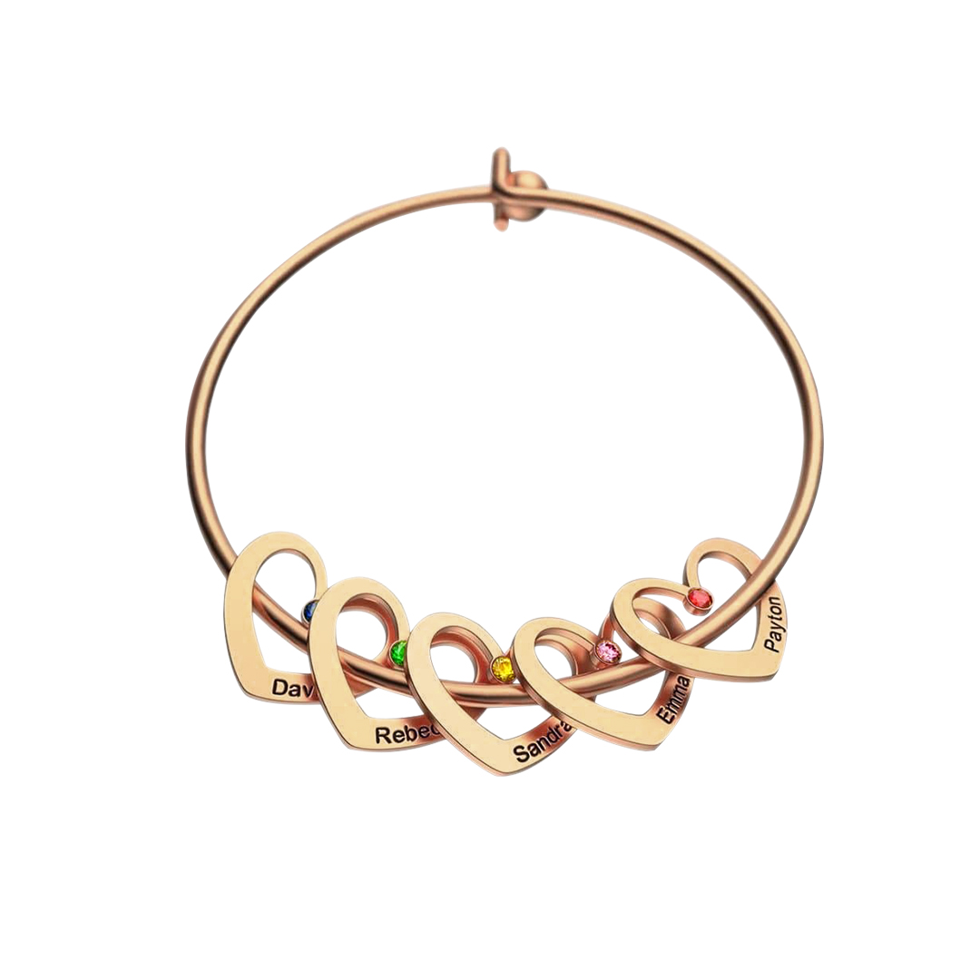 Personalised Heart Bangle With 4 Names and Birthstones Bangle Bracelet Mother's Day Gifts For women-Jessemade AU