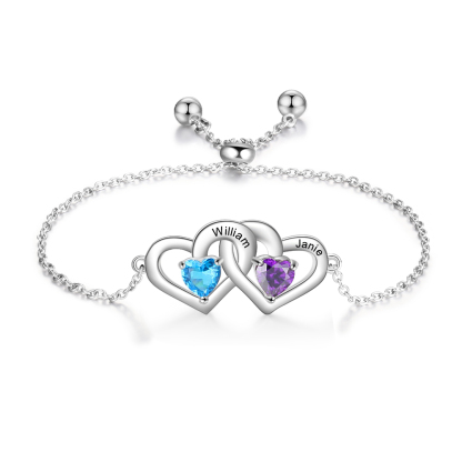 Personalised Heart Bracelet With 2 Birthstones Engraved Names Bracelet Gift For Women-Jessemade AU