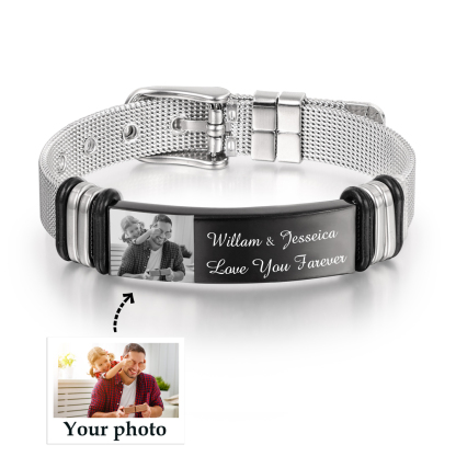 Personalised Men's Photo Bracelet Custom Photo ID Bar Watchband Bangle Gifts For Men-Jessemade AU