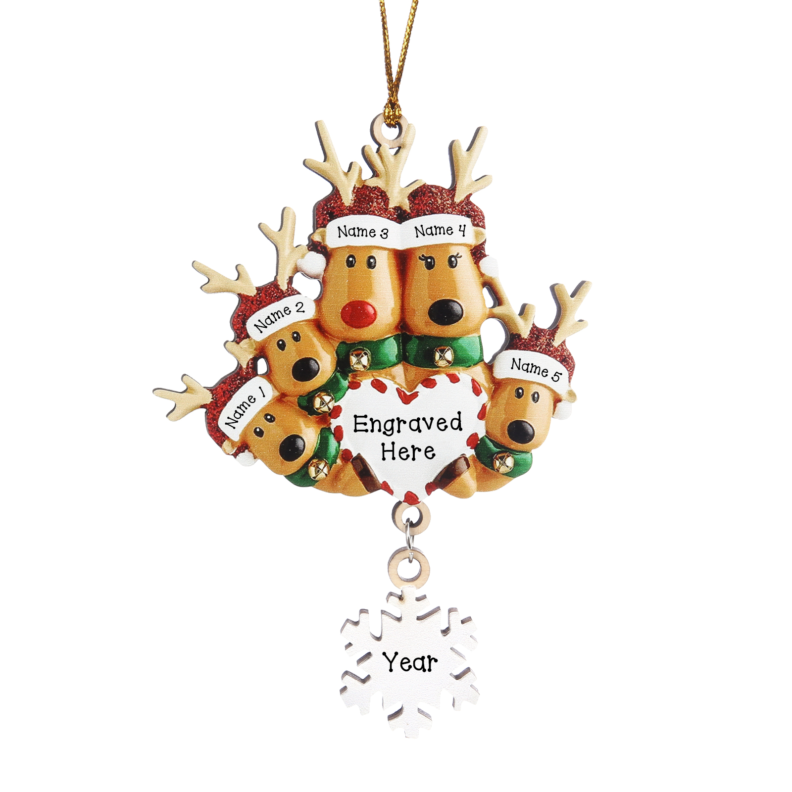 5 Names - Personalised Reindeer Christmas Ornament Customised Name & Text & Year Wooden Hanging Ornaments Christmas Gift for Family-Jessemade AU