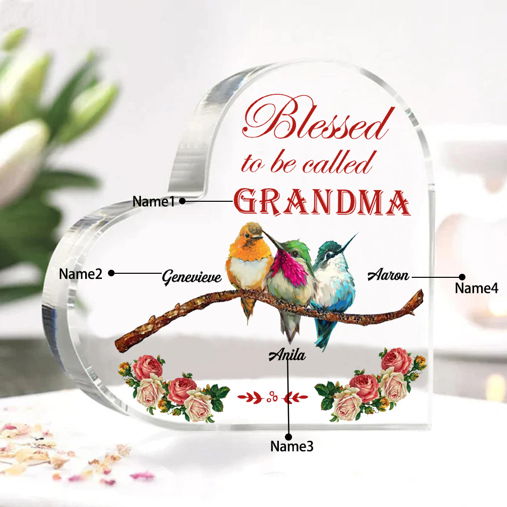Acrylic Heart Keepsake Custom 4 Names Birds Decor Personalised Gifts for Grandma Mum-Jessemade AU