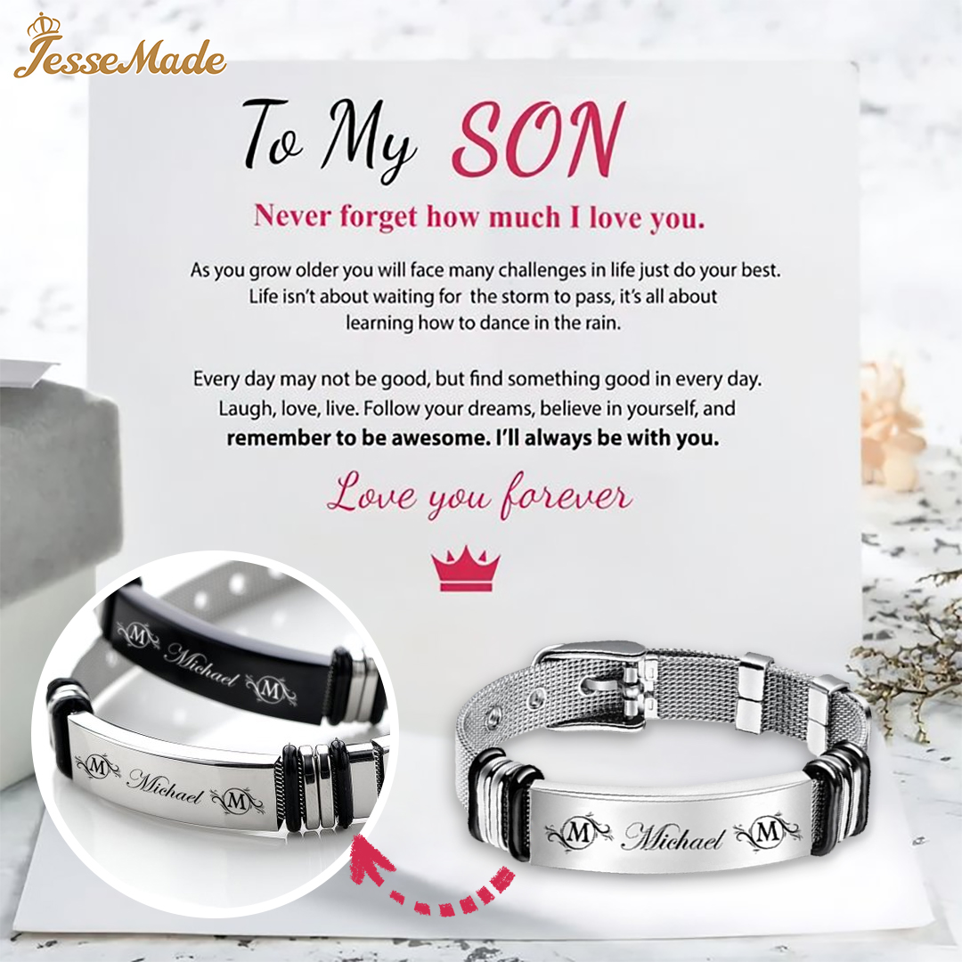 Personalised Men's Name Bracelet Custom Name Letter Watchband Initial ID Bar Bangle Gifts For him-Jessemade AU