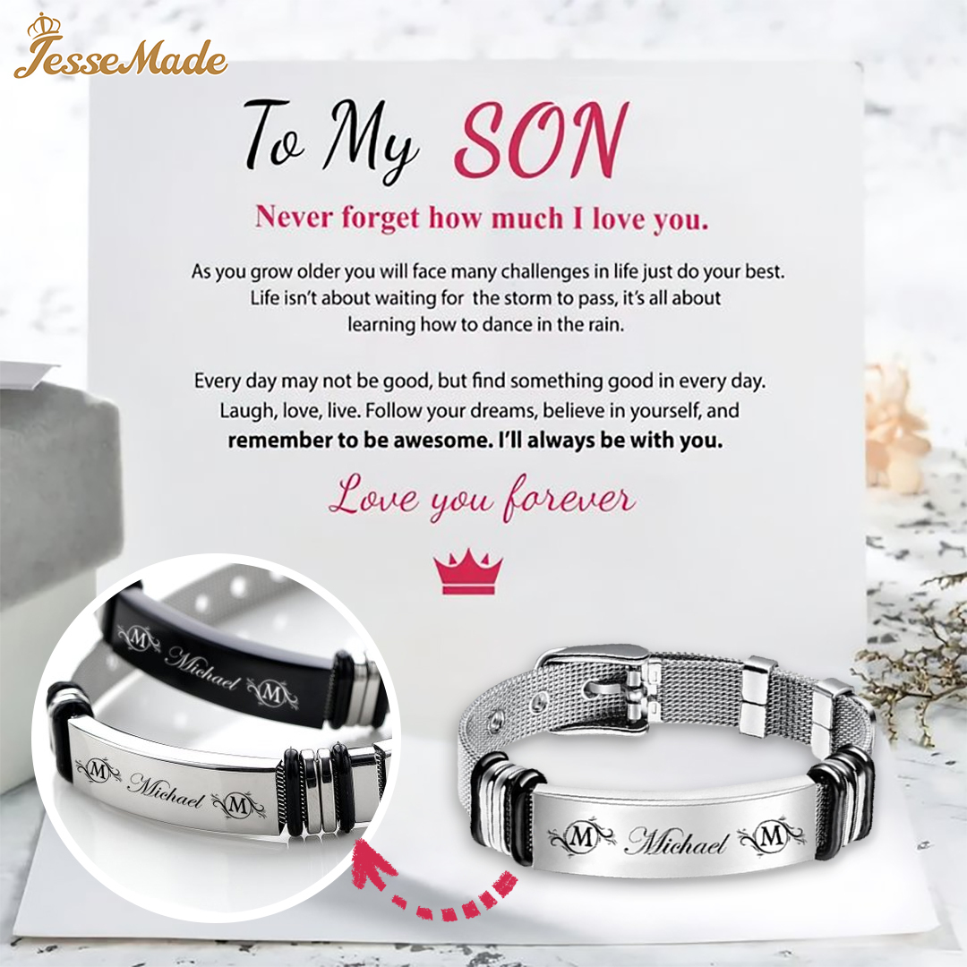 Personalised Men's Name Bracelet Custom Name Letter Watchband Initial ID Bar Bangle Gifts For him-Jessemade AU