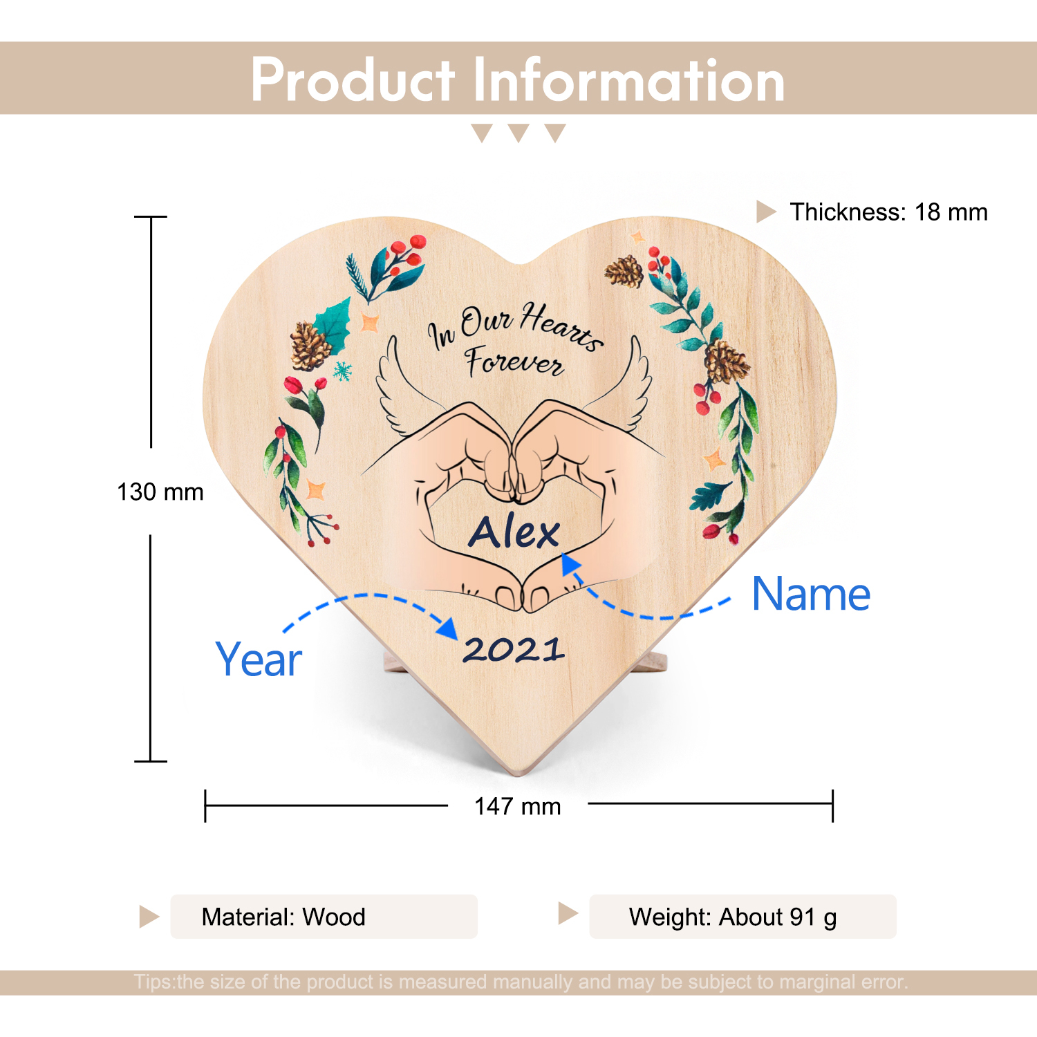In Our Hearts Forever Memorial Wooden Heart Keepsake Desktop Ornament-Jessemade AU