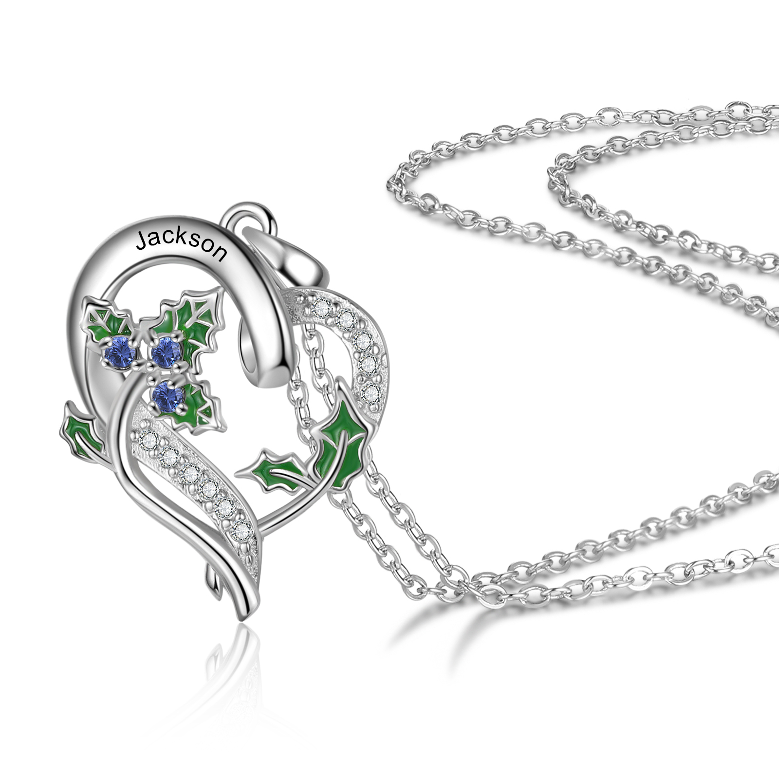 Personalised December  Birthflower Necklace With Birthstones Custom 1 Name Necklace For Her-Jessemade AU