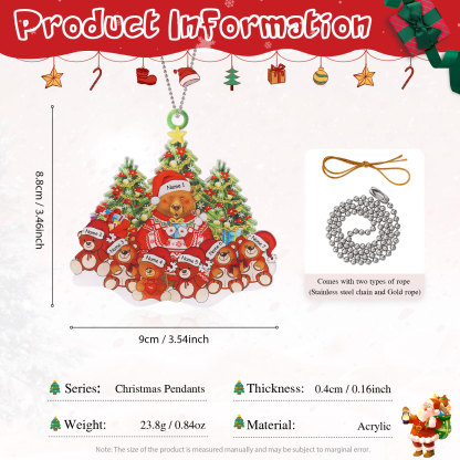 7 Names - Personalised Acrylic Christmas Bear Ornaments Customised Text & Name Xmas Pendant Gifts for Family-Jessemade AU