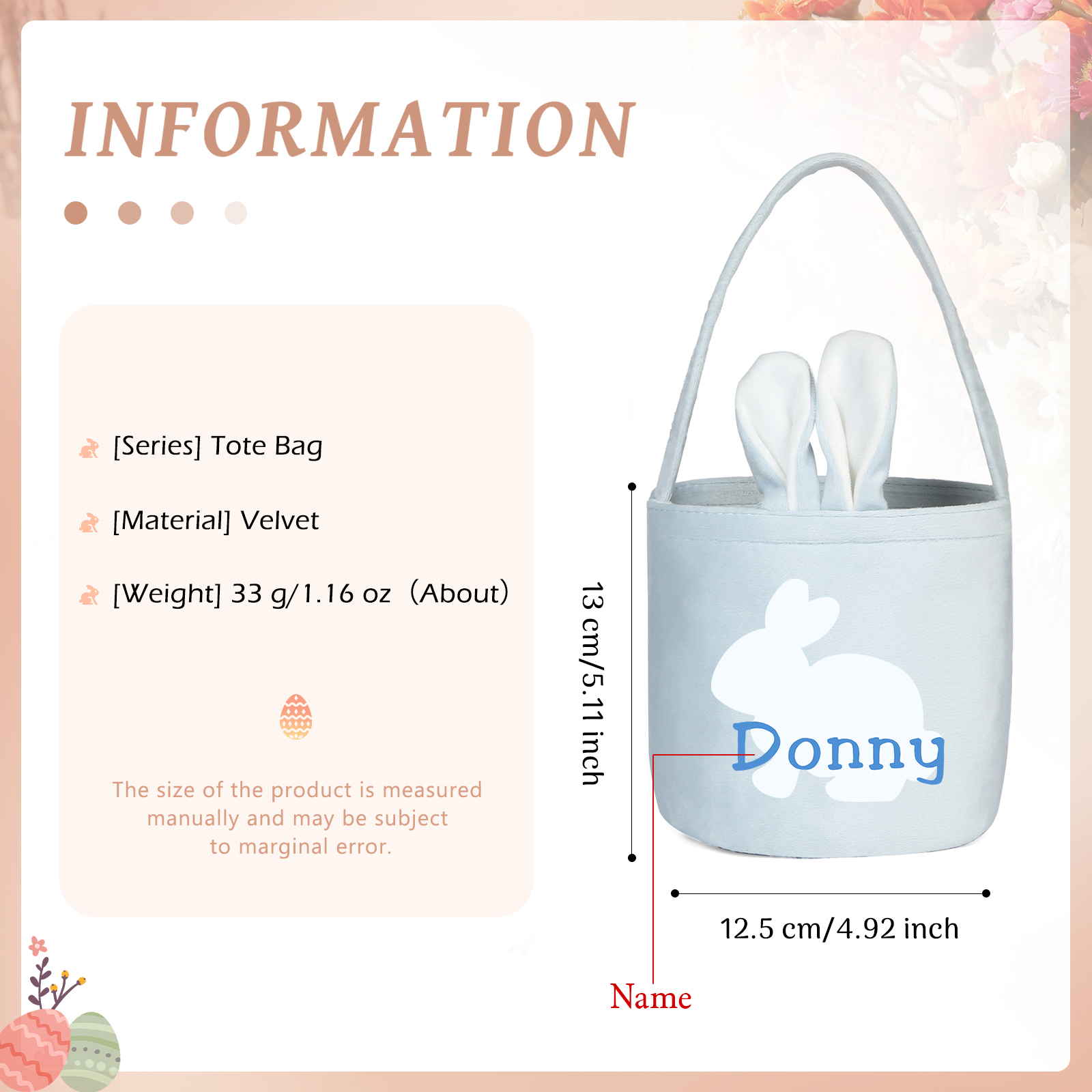 Personalised Bunny Tote Bag Customised with Name Bunny Basket Bucket Bag Easter Gifts-Jessemade AU