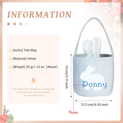 Personalised Bunny Tote Bag Customised with Name Bunny Basket Bucket Bag Easter Gifts-Jessemade AU