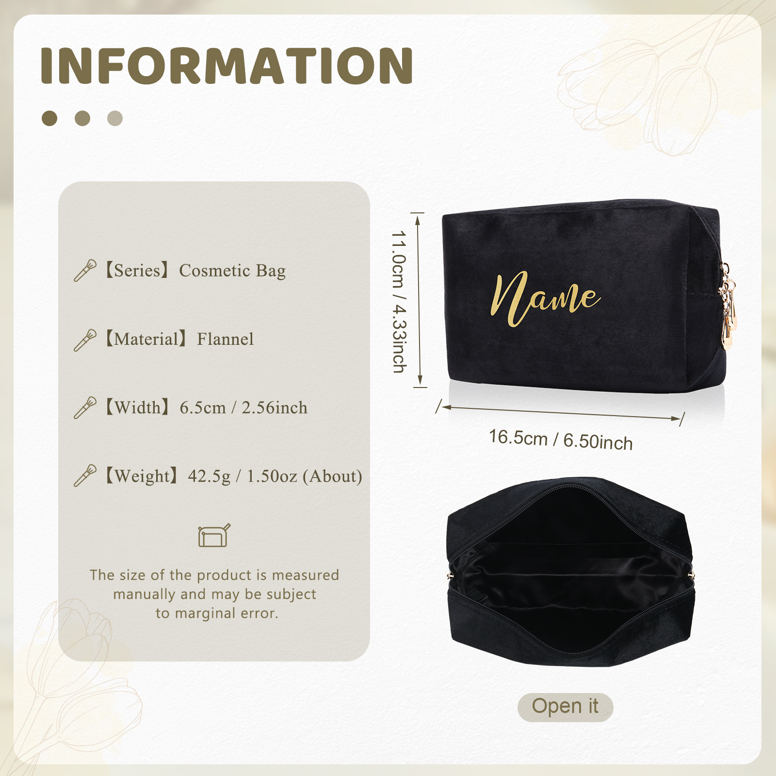 Personalised Name Cosmetic Bag Zipper Makeup Bag Jewelry Storage Bag Gifts for Ladies Girls-Jessemade AU