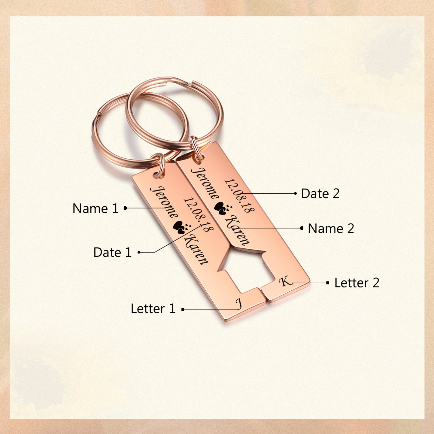 Personalised Couple Keychain Custom 2 Letters & 2 Dates & 2 Names Stainless Steel Keyring Valentine's Day Gift for Husband/Wife -Jessemade AU