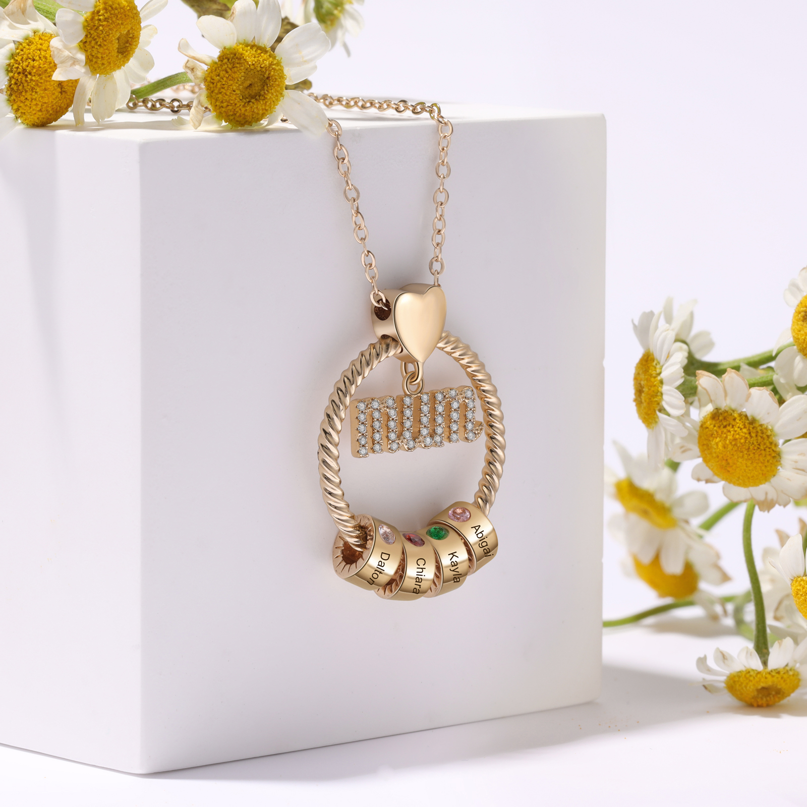 4 Names - Personalised Mum Circle Pendant Necklace Custom Names & Birthstones Necklace Gifts For Mum-Jessemade AU