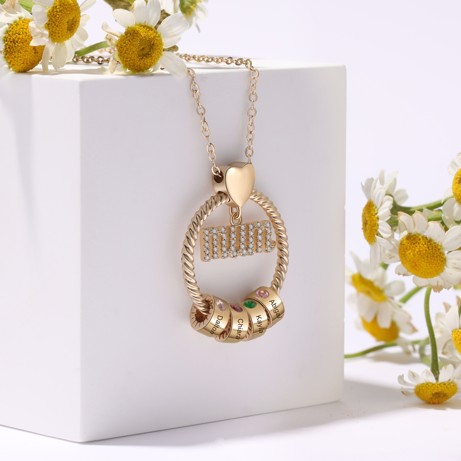 4 Names - Personalised Mum Circle Pendant Necklace Custom Names & Birthstones Necklace Gifts For Mum-Jessemade AU