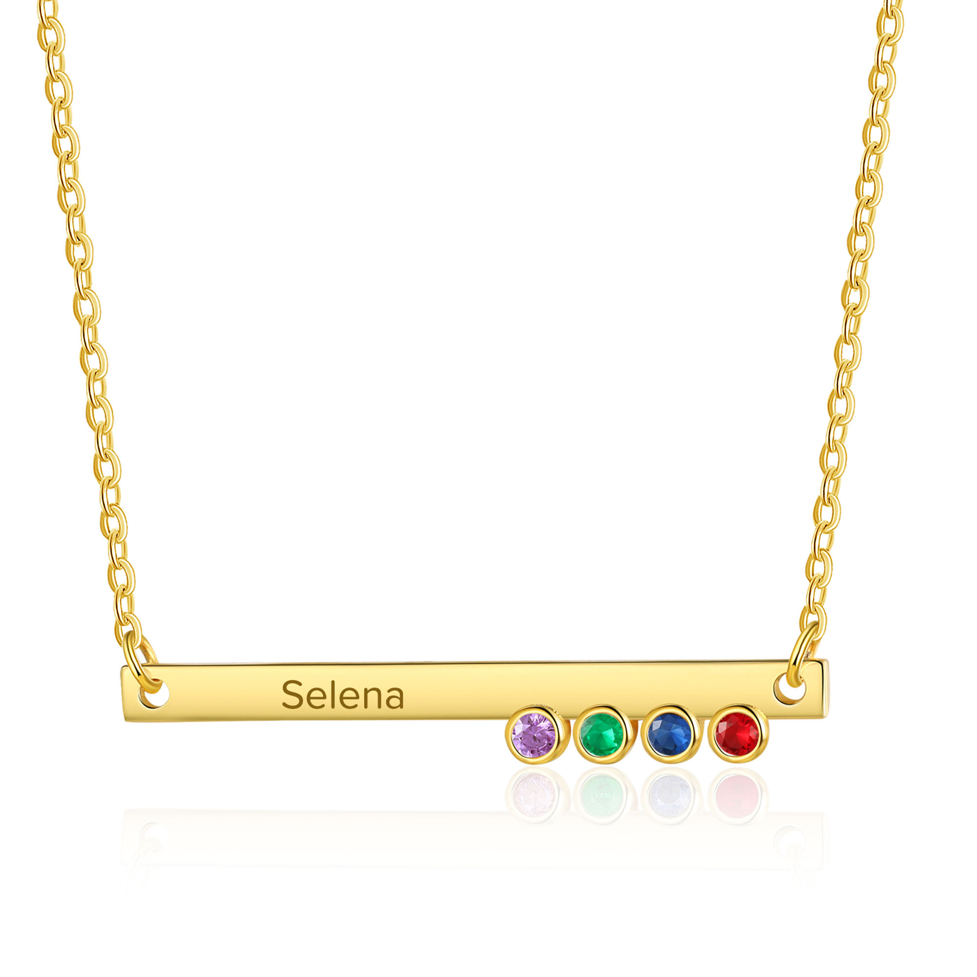 Personalised Bar Necklace Custom 1 Text & 4 Birthstones Necklace Gift for Her-Jessemade AU