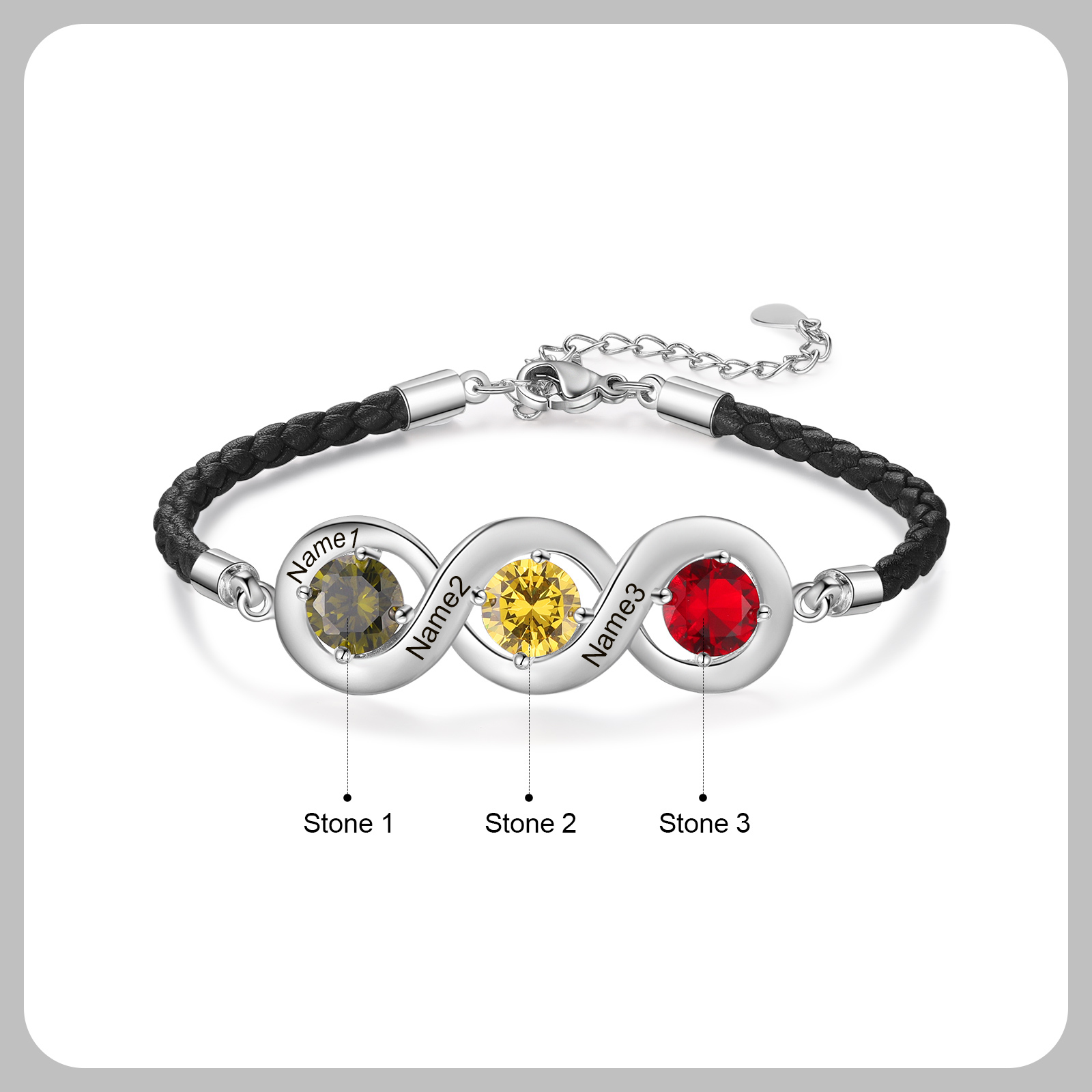 Personalised Infinity Bracelets Custom 3 Birthstones & 3 Names Adjustable Bracelet Gift for Her-Jessemade AU