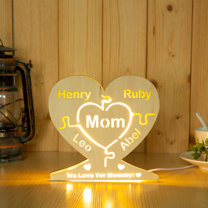 Personalised 8 Names Night Light Engraved Wooden Lamp-Jessemade AU
