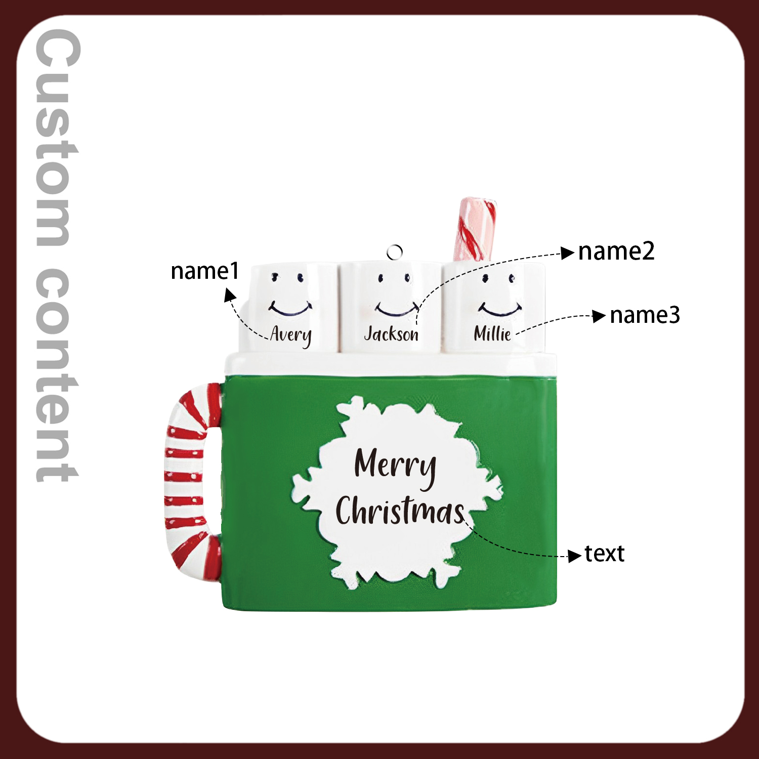 3 Names - Personalised Xmas Ornament Custom Name & Text Christmas Tree Wooden Decor Gift for Family Friends-Jessemade AU