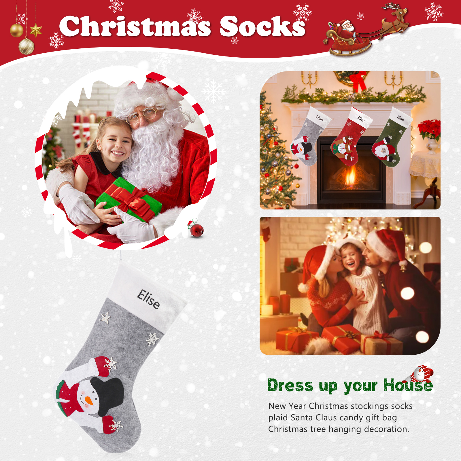 Personalised Christmas Stocking Ornaments Custom 1 Name Christmas Socks Gifts for Family Friends-Jessemade AU