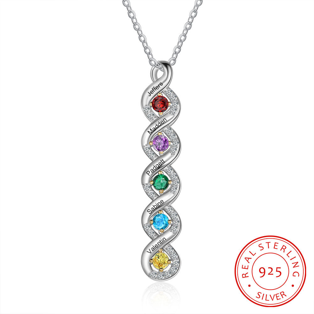 Personalised DNA Necklace With 5 Birthstones Engraved Names Gift For Women-Jessemade AU