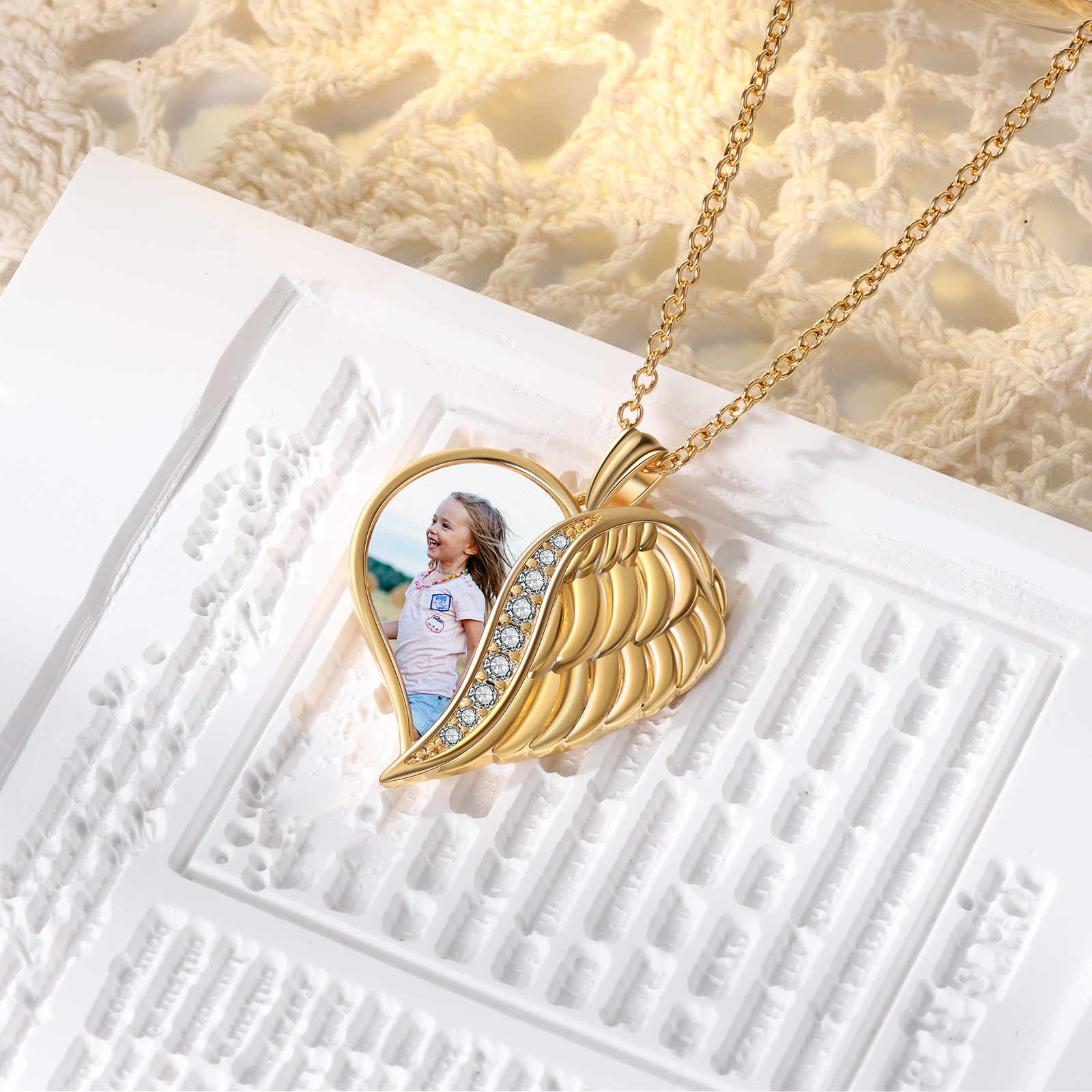 Personalised Heart Photo Necklace Custom 1 Memorial Photo Angle Wing Necklace Gifts for Her-Jessemade AU