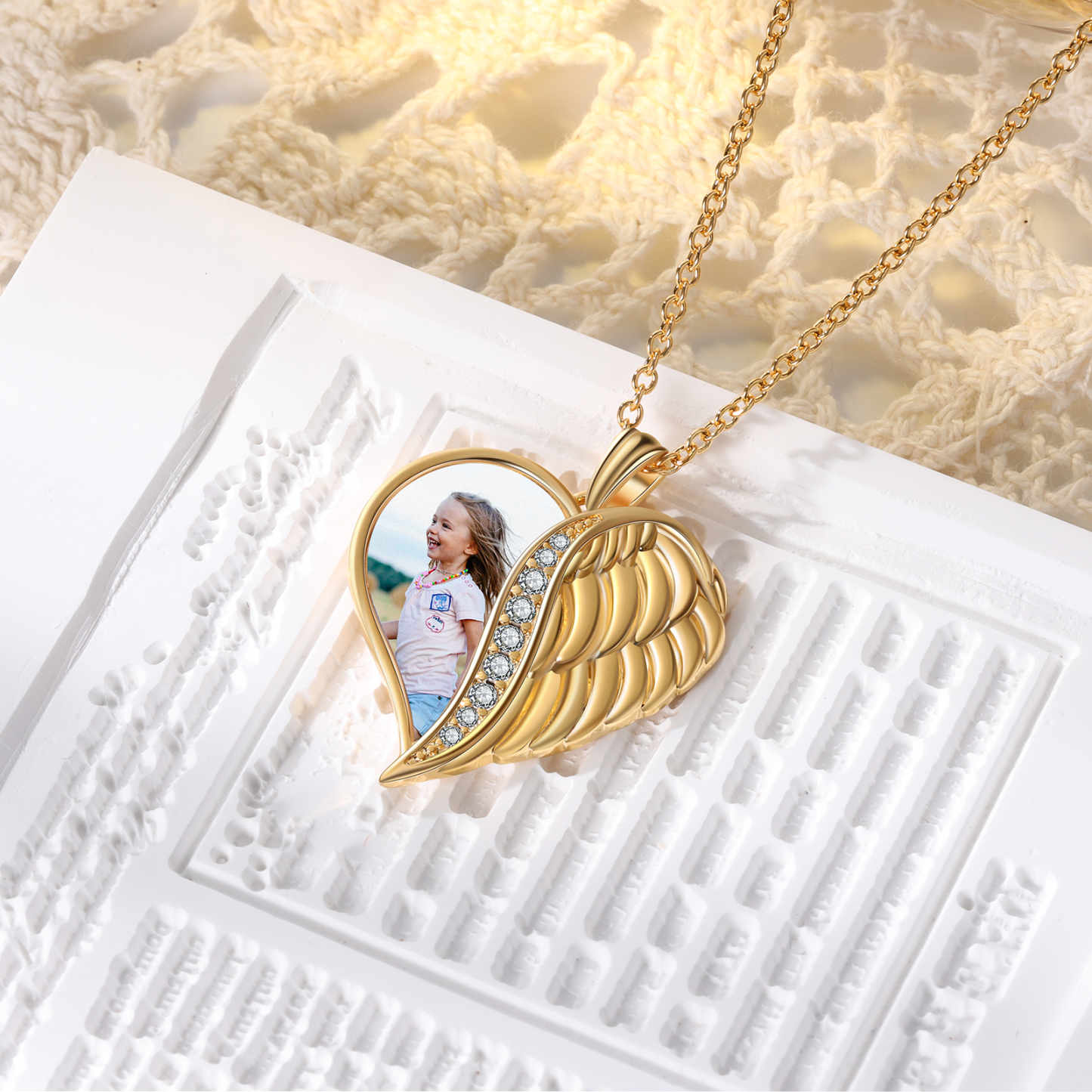 Personalised Heart Photo Necklace Custom 1 Memorial Photo Angle Wing Necklace Gifts for Her-Jessemade AU