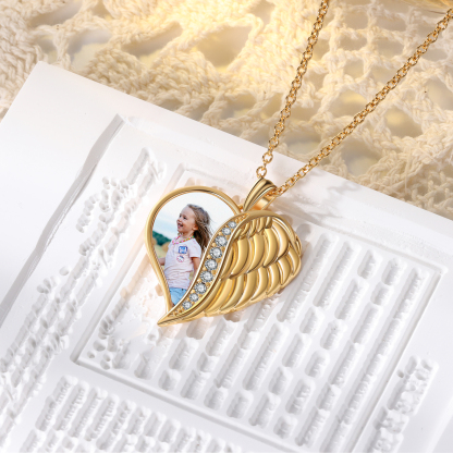 Personalised Heart Photo Necklace Custom 1 Memorial Photo Angle Wing Necklace Gifts for Her-Jessemade AU