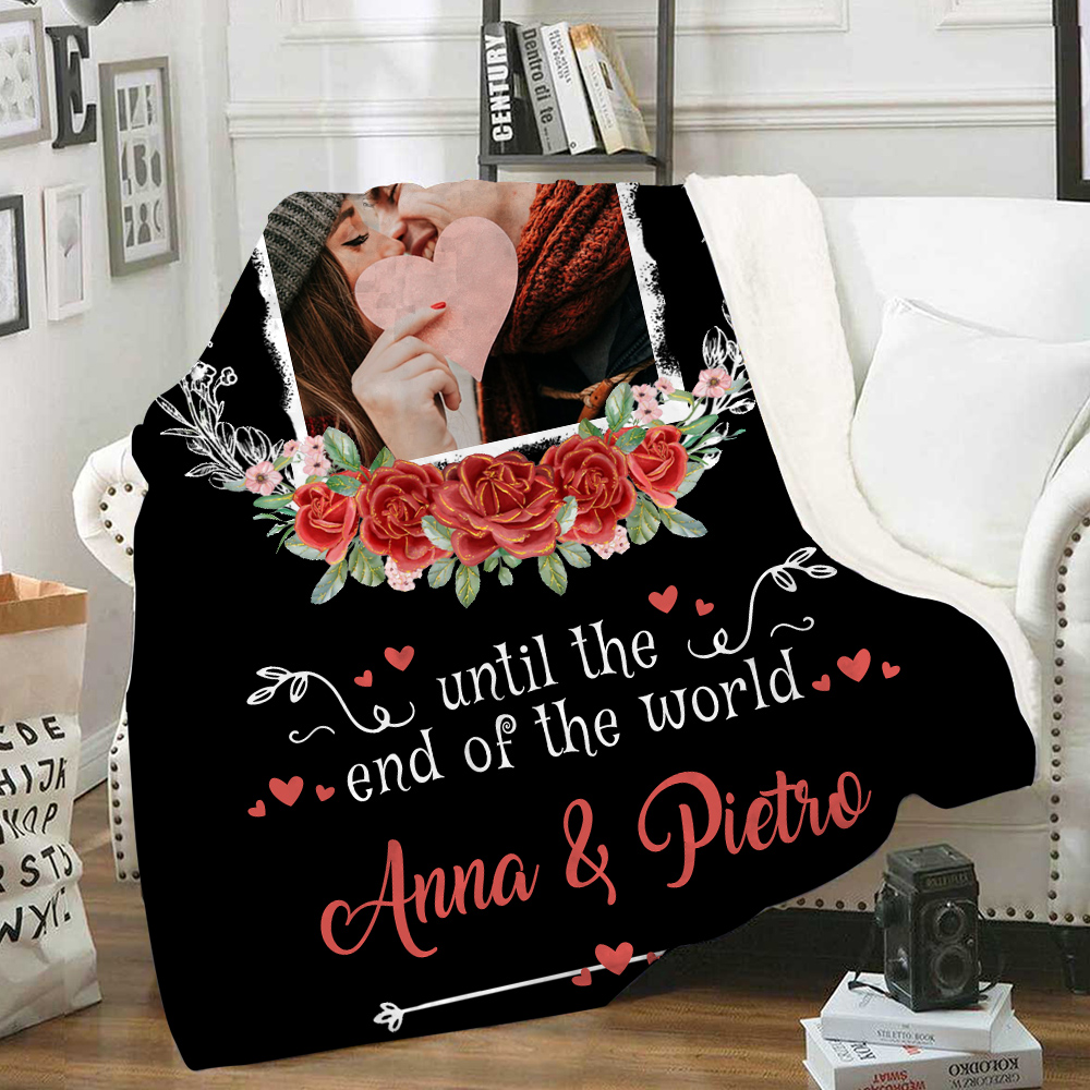 Personalised Couple Photo Blanket Customised 2 Names Blanket Valentine's Day Gifts - I Love You Until the End of the World-Jessemade AU