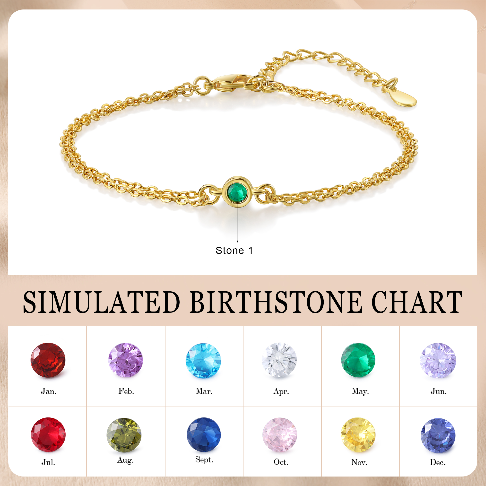 Personalised Bracelet Custom 1 Birthstone Adjustable Bracelet Gifts for Ladies Girls-Jessemade AU
