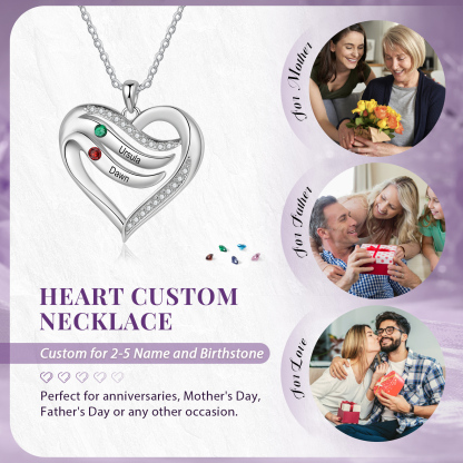 Personalised Intertwined Heart Pendant Necklace Custom 2 Birthstones & 2 Names Necklace Gifts for Her-Jessemade AU
