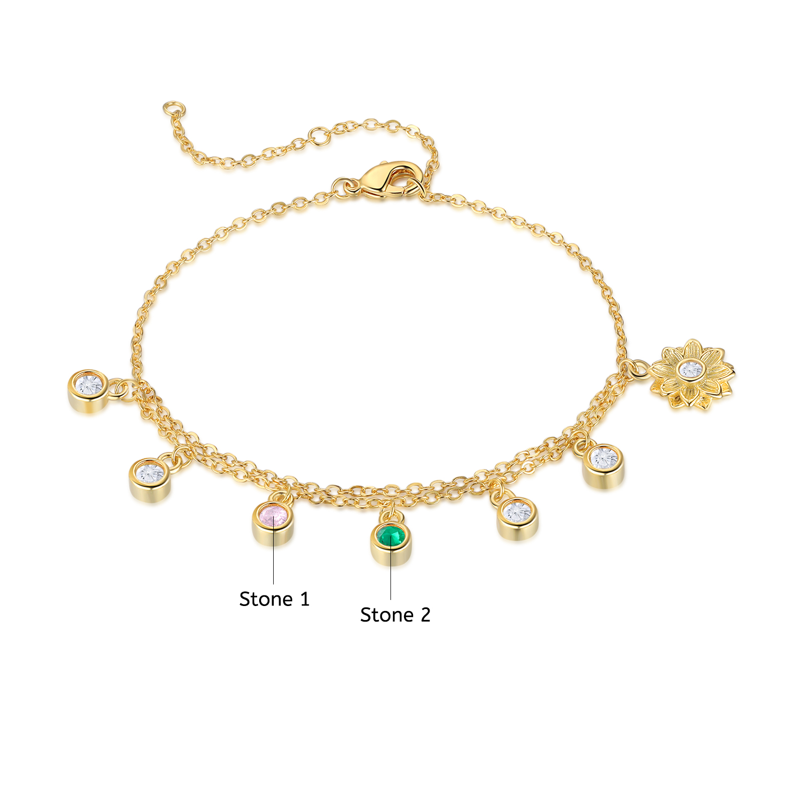 Personalised Women's Anklet Custom 2 Birthstones Anklet Gold Adjustable Anklet Birthday Gift for Her-Jessemade AU