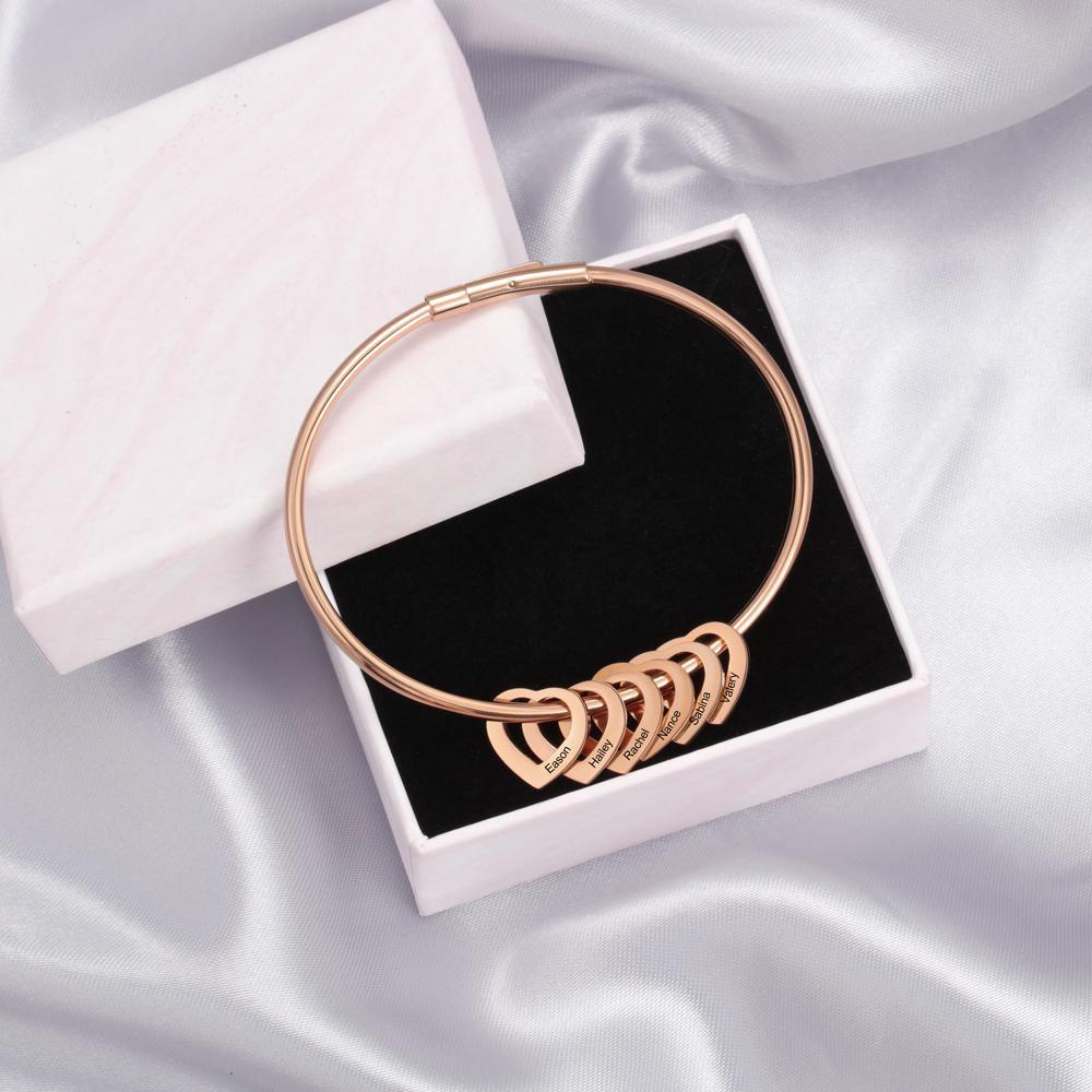 Personalised Love Bangle Bracelet with 4 Heart Charms Engraved 4 Names Bracelet for Her-Jessemade AU