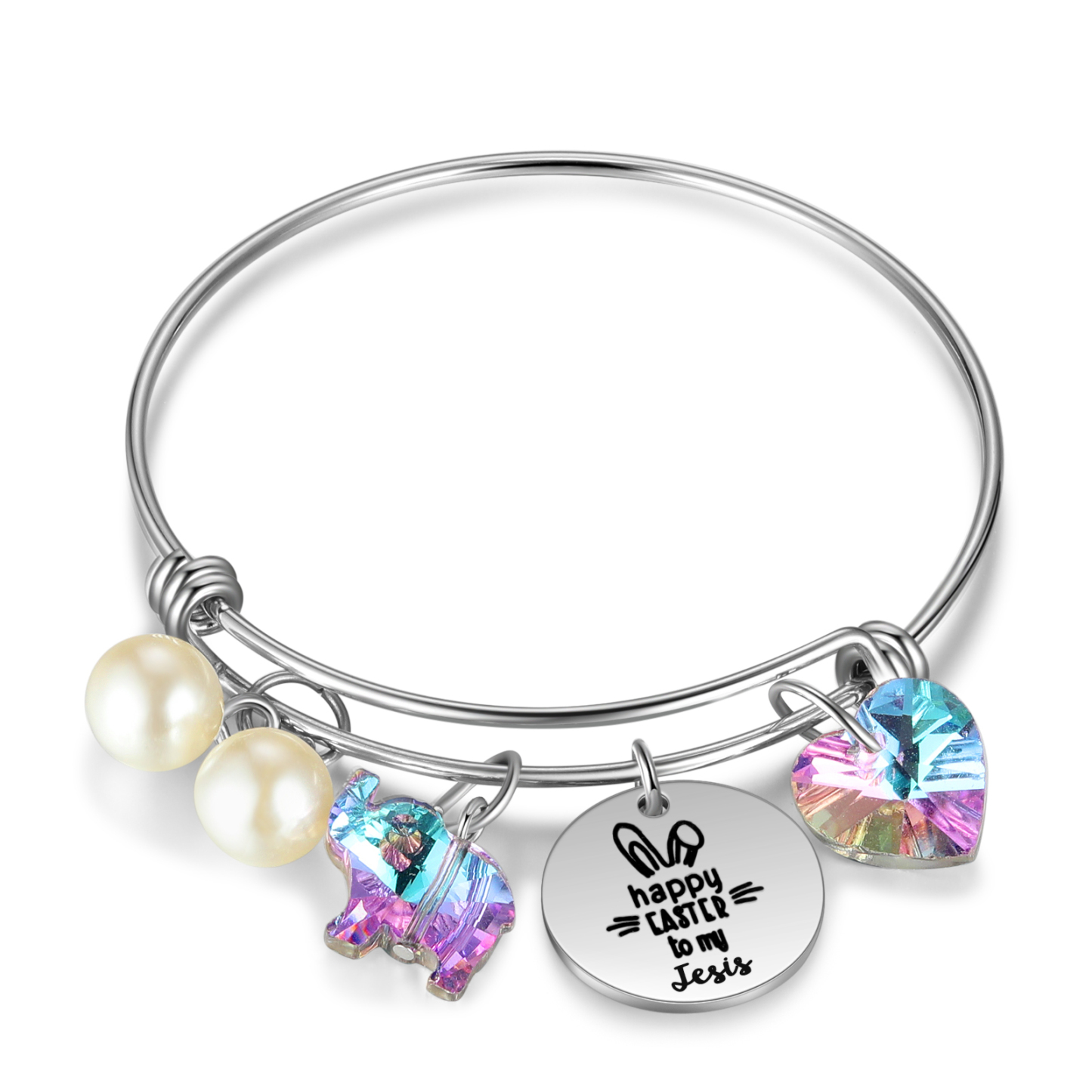 Easter Gifts Personalised Bunny Bangle Bracelet With Name Peals Crystals Bangle Gifts For Her-Jessemade AU