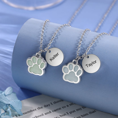 Personalised Dog Paw Pendant Necklace Customised Name Fluorescent Necklace Creative Gift for Her/Him-Jessemade AU