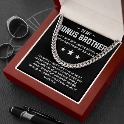 To My Bonus Brother Necklace Cuban Link Chain Necklace Gift Set - No Matter What I Will Always Love You-Jessemade AU