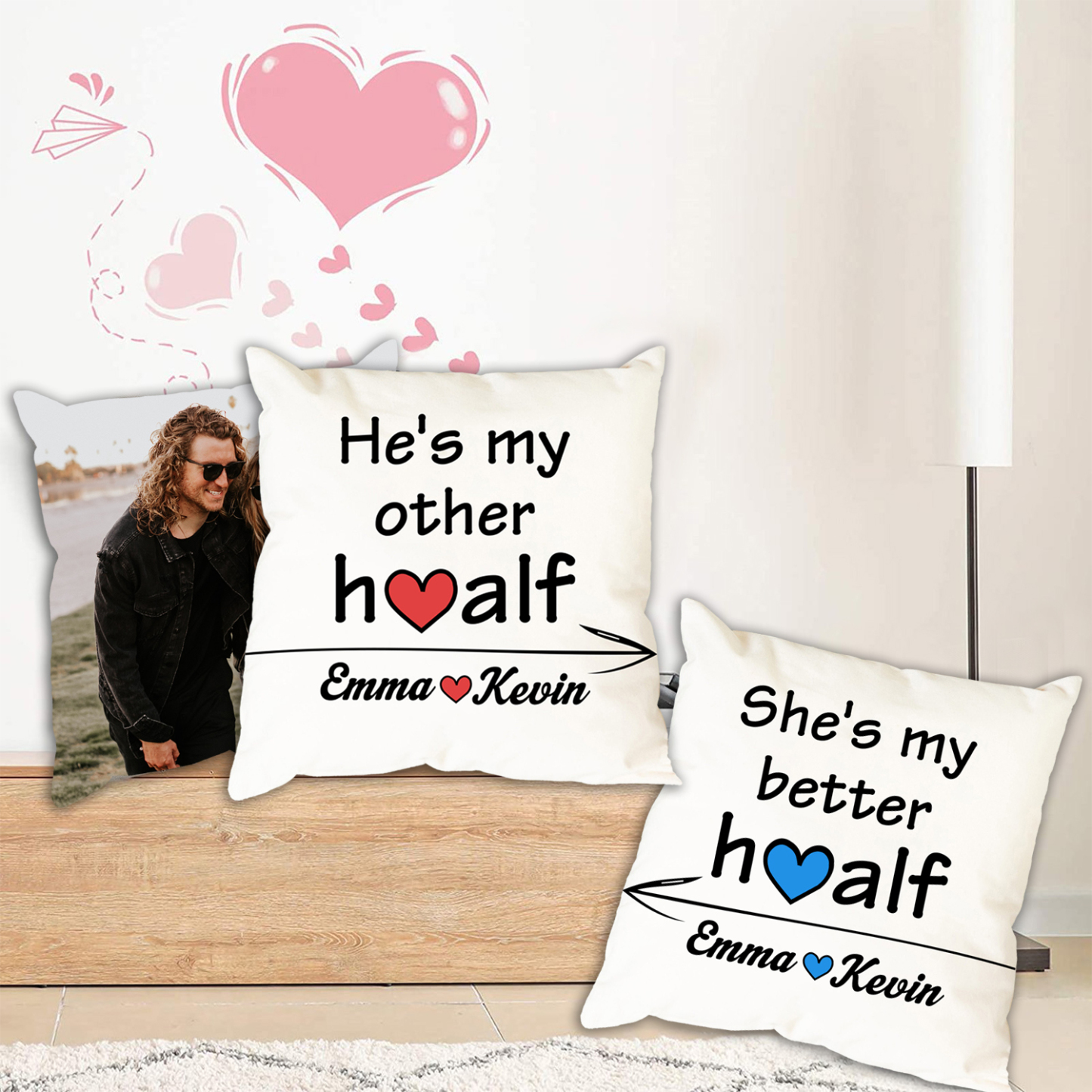 2 pcs Personalised Couple Pillow Case Engrave Photo Pillow Cover Sweet Gift For Her Him-Jessemade AU